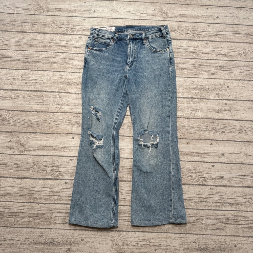 Gap Jeans Women's 28/6 Blue Denim 90s Loose Flare Mid Rise Distressed Light Wash